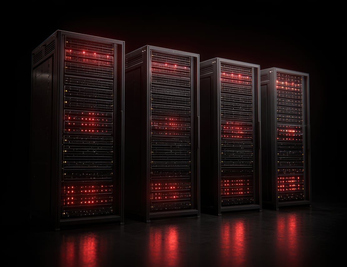 Infraestrutura de TI com racks de servidores dedicados em data center, representando ambientes corporativos usados em modelos CapEx e OpEx para sustentação de operações críticas.