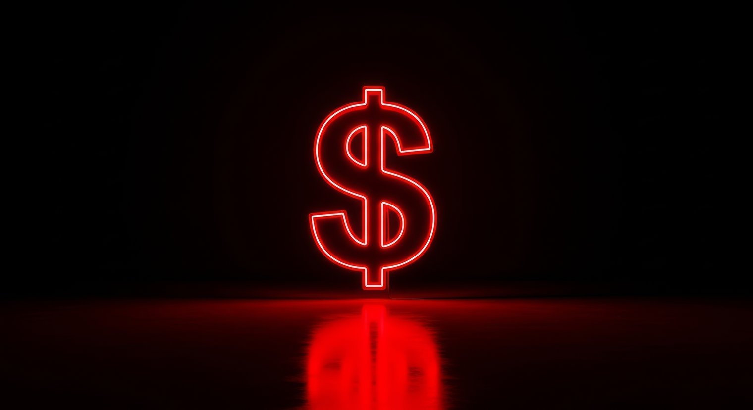 Símbolo de dólar em neon vermelho representando custo de escalar infraestrutura, controle financeiro em infraestrutura de TI e impacto do crescimento da infraestrutura na nuvem.