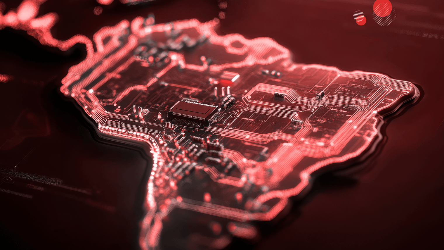 Mapa do Brasil em estilo tecnológico com circuitos eletrônicos, representando inovação e destacando os melhores provedores de nuvem do Brasil e suas soluções avançadas em infraestrutura digital