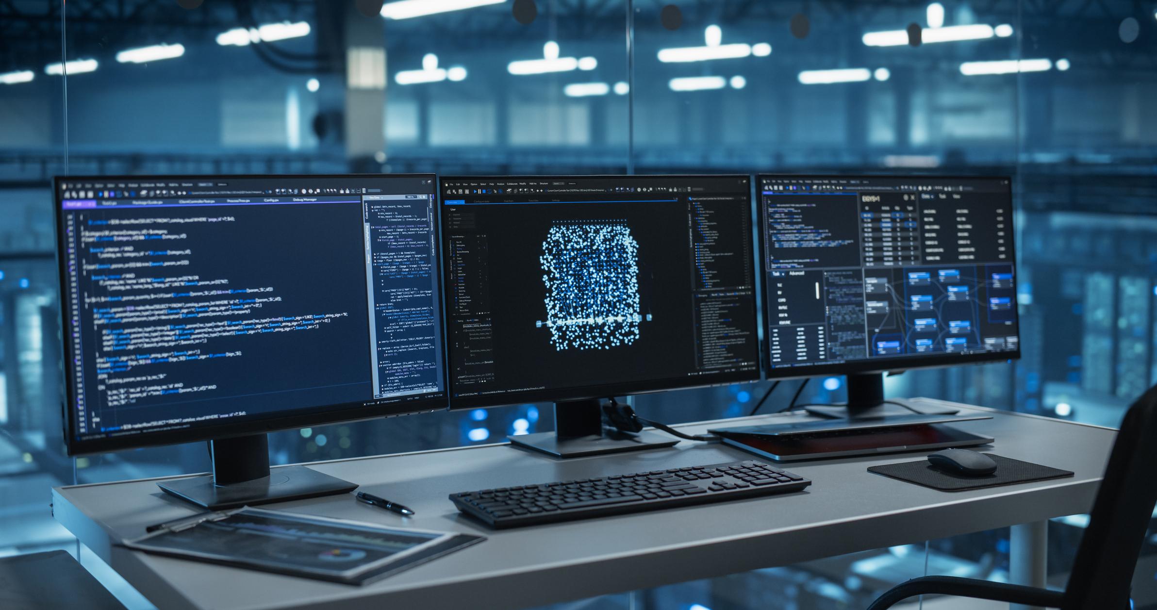 Tela de computador com códigos de programação relacionados à inteligência artificial e modelos LLM de código aberto.