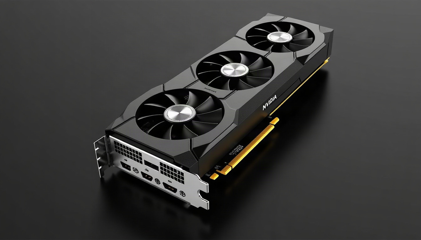 GPU NVIDIA com fundo preto e detalhes dourados