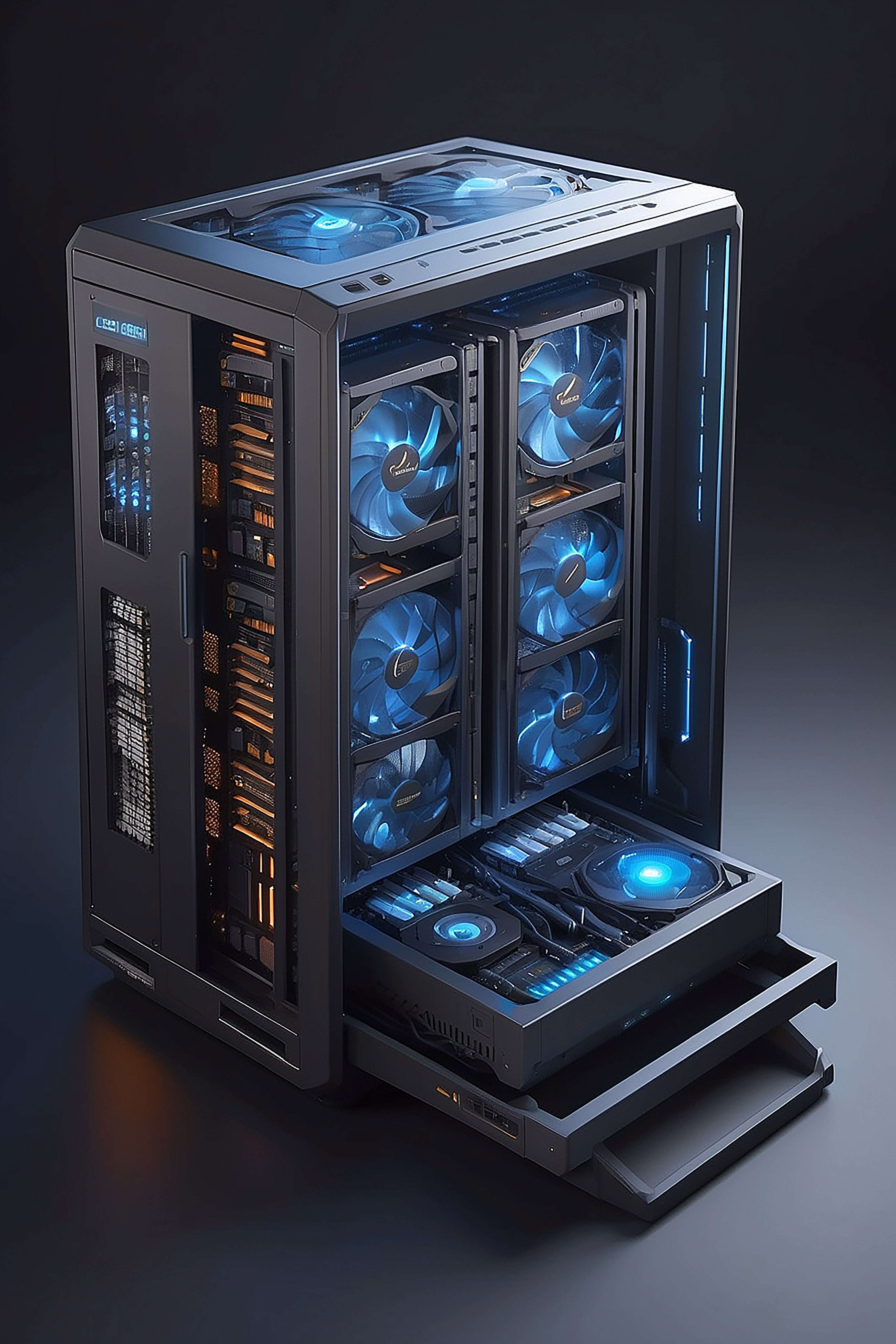 Servidor GPU de alto desempenho com múltiplas ventoinhas de refrigeração.